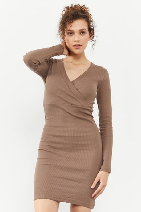 Rippstrick Bodycon Midi Kleid mit V-Ausschnitt - Image 2