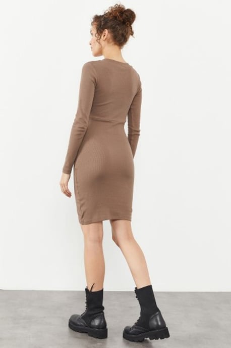 Rippstrick Bodycon Midi Kleid mit V-Ausschnitt - Image 4
