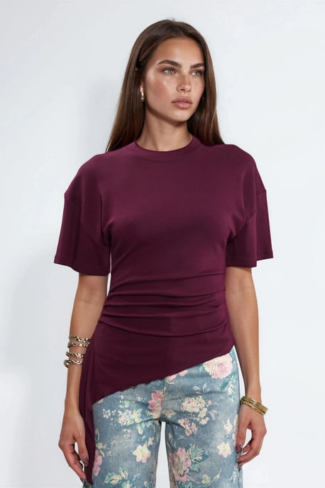 Oversized Crew Neck Drapé-Bluse - Image 5