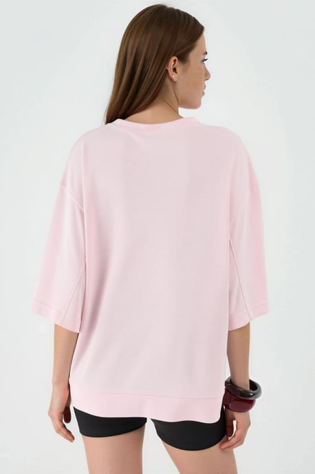 Oversized gerippte Cropped-Bluse mit Rundhalsausschnitt - Image 3