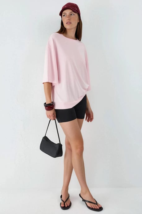 Oversized gerippte Cropped-Bluse mit Rundhalsausschnitt - Image 4