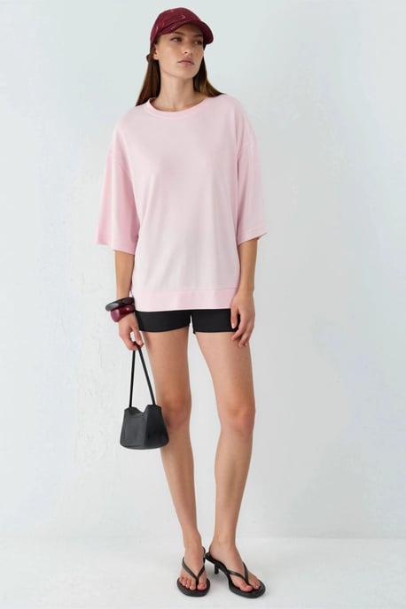 Oversized gerippte Cropped-Bluse mit Rundhalsausschnitt - Image 5