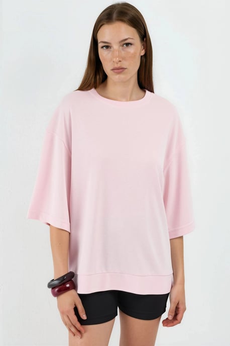 Oversized gerippte Cropped-Bluse mit Rundhalsausschnitt - Image 6