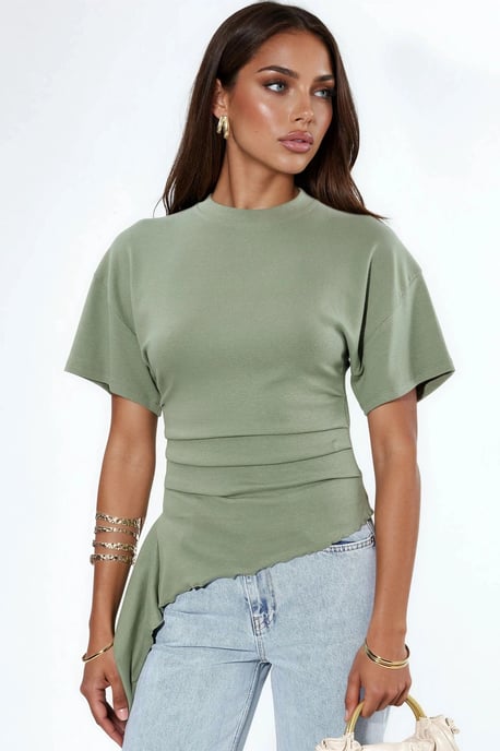 Oversized Crew Neck Drapé-Bluse - Image 1