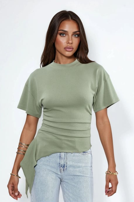 Oversized Crew Neck Drapé-Bluse - Image 5
