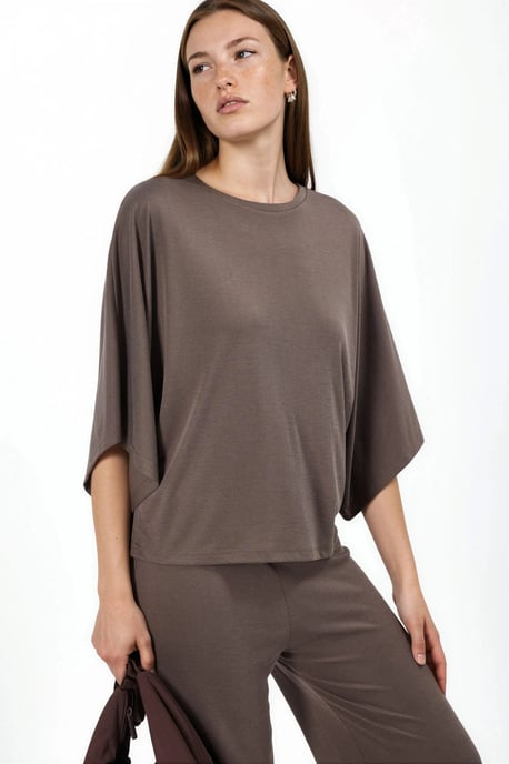 Locker sitzende gerippte Rundhalsbluse - Image 2