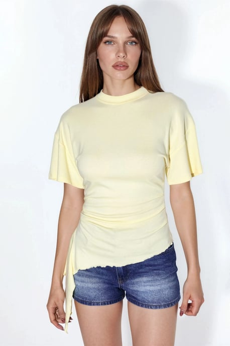 Übergroße Crew-Neck Drapiertes Blusenoberteil - Image 1