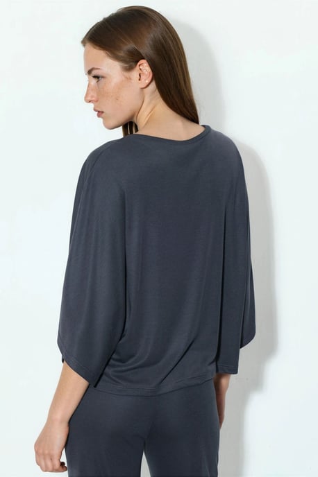Locker sitzende gerippte Rundhalsbluse - Image 2