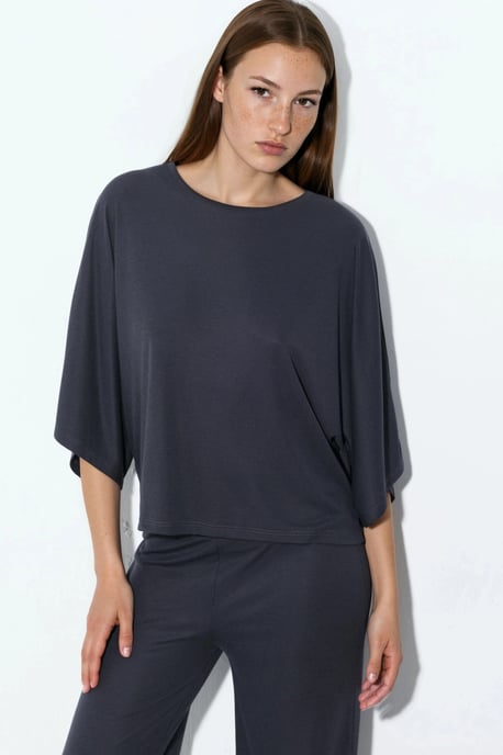 Locker sitzende gerippte Rundhalsbluse - Image 3