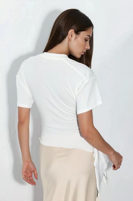 Übergroße Crew-Neck Drapiertes Blusenshirt - Image 3