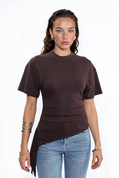 Übergroße Crew-Neck Drapierte Bluse - Image 1