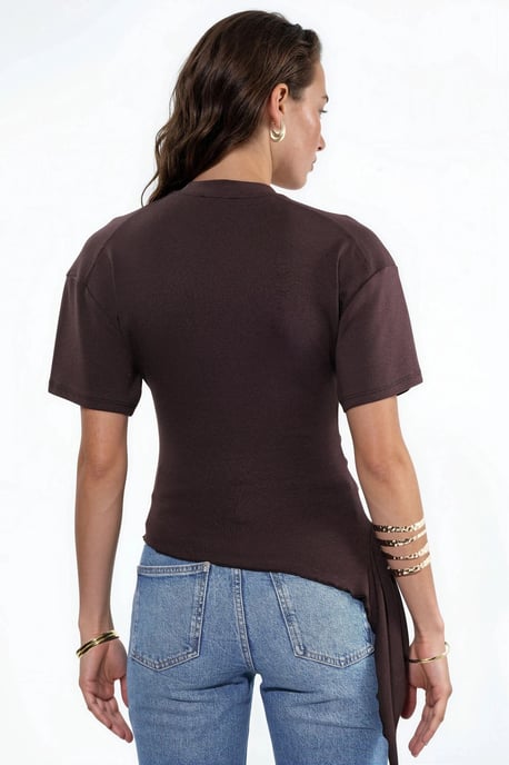 Übergroße Crew-Neck Drapierte Bluse - Image 3