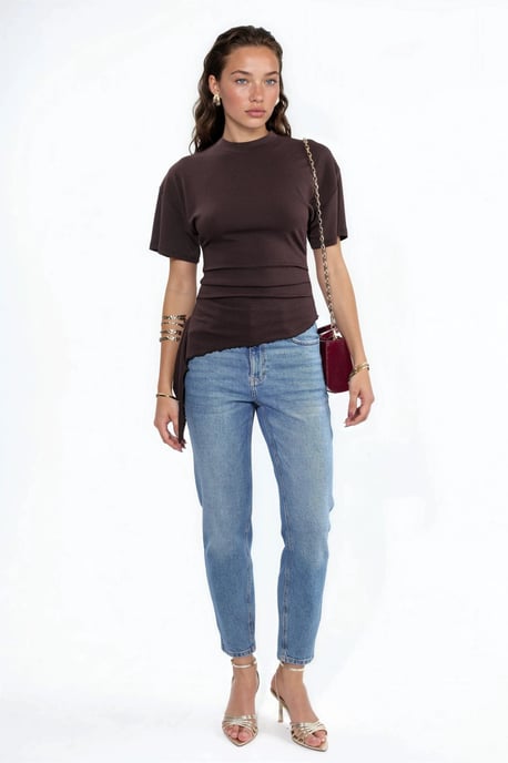Übergroße Crew-Neck Drapierte Bluse - Image 5