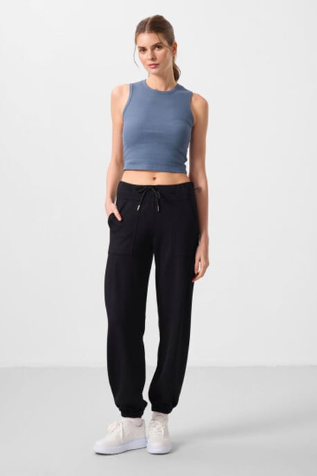 Mittlere Taille Crepe Relaxed Hose mit Tasche - Image 1