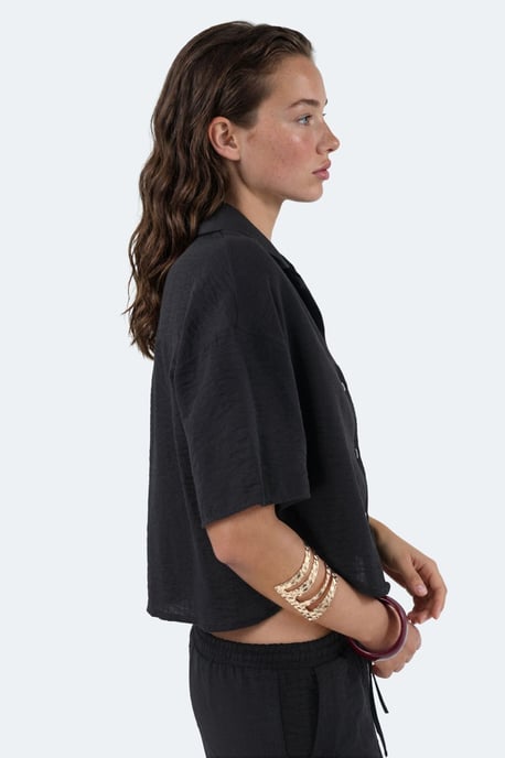 Strukturiertes Crop-Shirt mit Knopfverschluss - Image 2