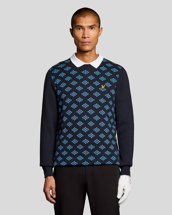 Baumwoll-Pullover mit Rundhalsausschnitt und Rautenmuster - Image 1