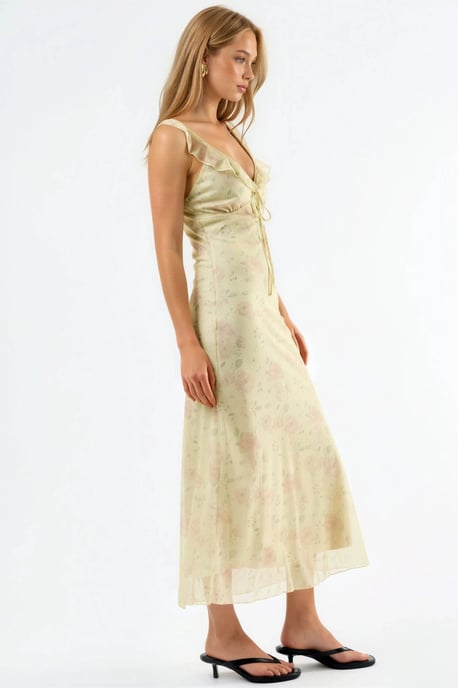 Blumiges V-Ausschnitt Midikleid - Image 3