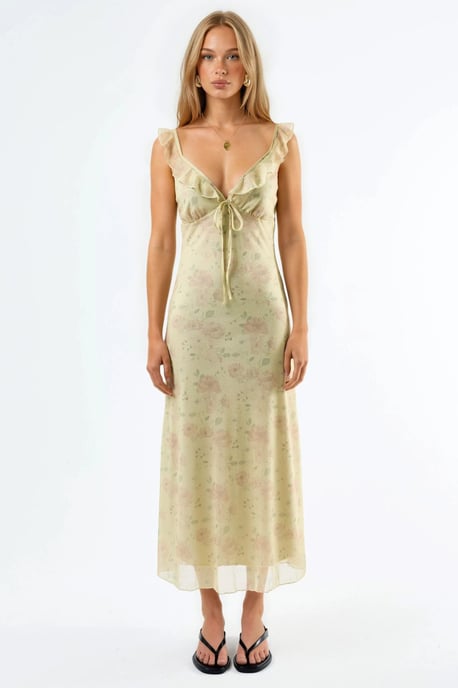Blumiges V-Ausschnitt Midikleid - Image 6