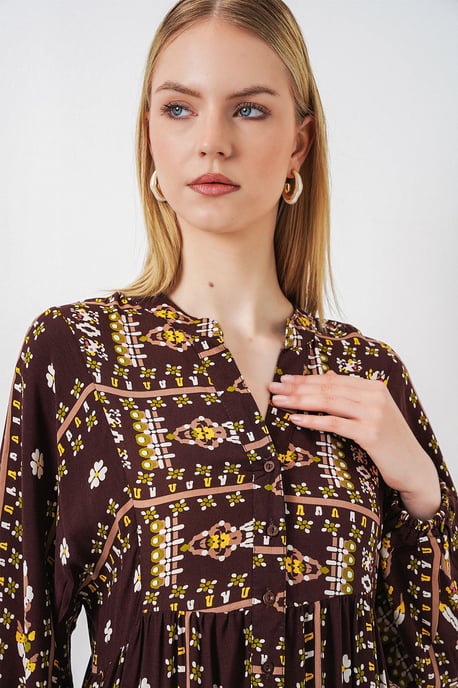 Gemustertes V-Ausschnitt Maxikleid - Image 2