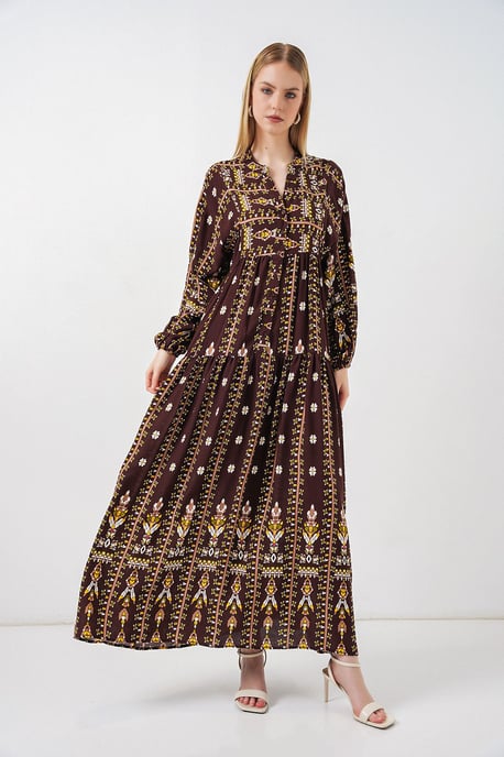 Gemustertes V-Ausschnitt Maxikleid - Image 4