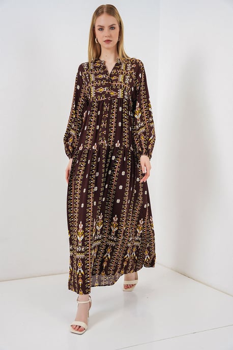 Gemustertes V-Ausschnitt Maxikleid - Image 5