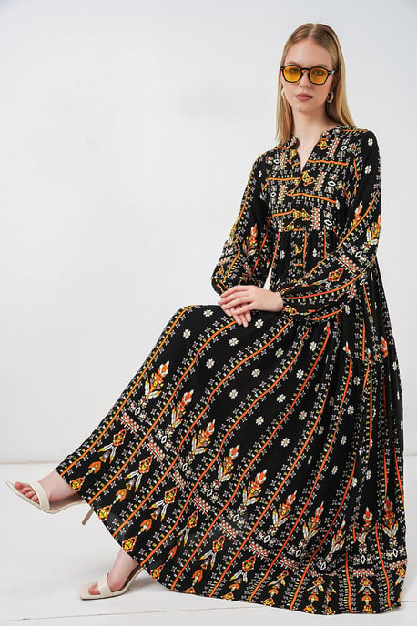 Gemustertes V-Ausschnitt Maxikleid - Image 3