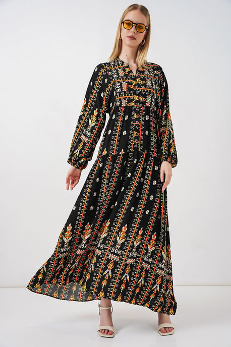 Gemustertes V-Ausschnitt Maxikleid - Image 4
