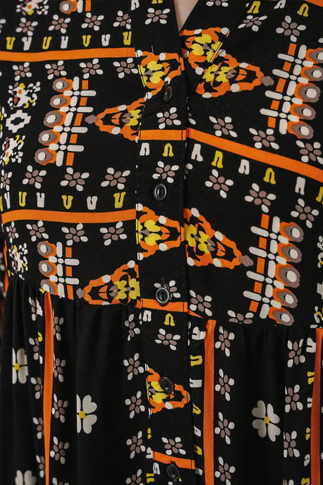Gemustertes V-Ausschnitt Maxikleid - Image 5