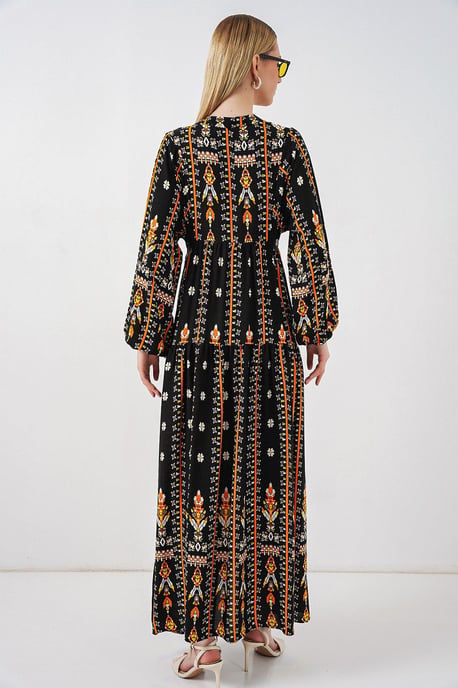 Gemustertes V-Ausschnitt Maxikleid - Image 6