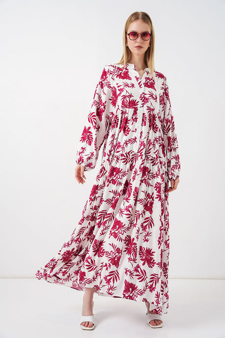 Gemustertes V-Ausschnitt Maxikleid - Image 1