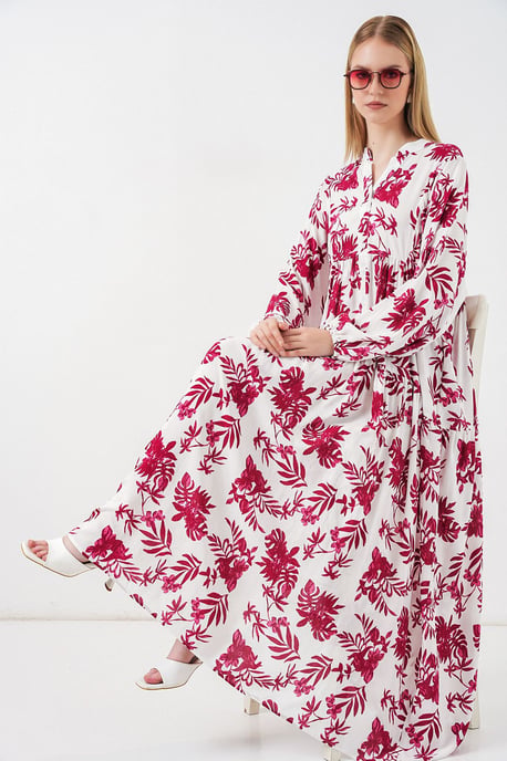 Gemustertes V-Ausschnitt Maxikleid - Image 3