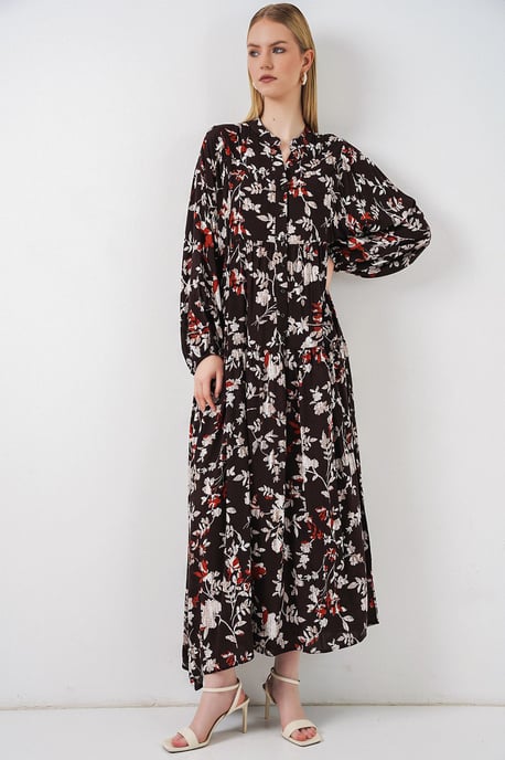 Gemustertes V-Ausschnitt Maxikleid - Image 3