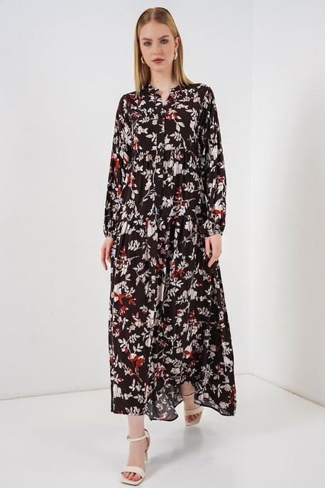 Gemustertes V-Ausschnitt Maxikleid - Image 4