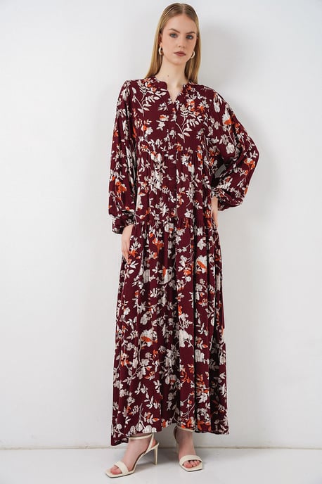 Gemustertes V-Ausschnitt Maxikleid - Image 1