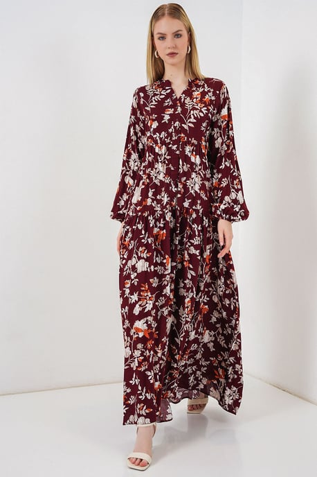 Gemustertes V-Ausschnitt Maxikleid - Image 3