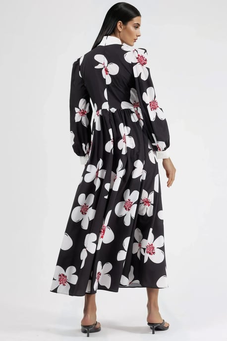 Mustered A-Linien-Maxikleid mit Schalkragen - Image 3