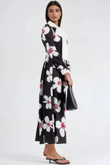 Mustered A-Linien-Maxikleid mit Schalkragen - Image 4