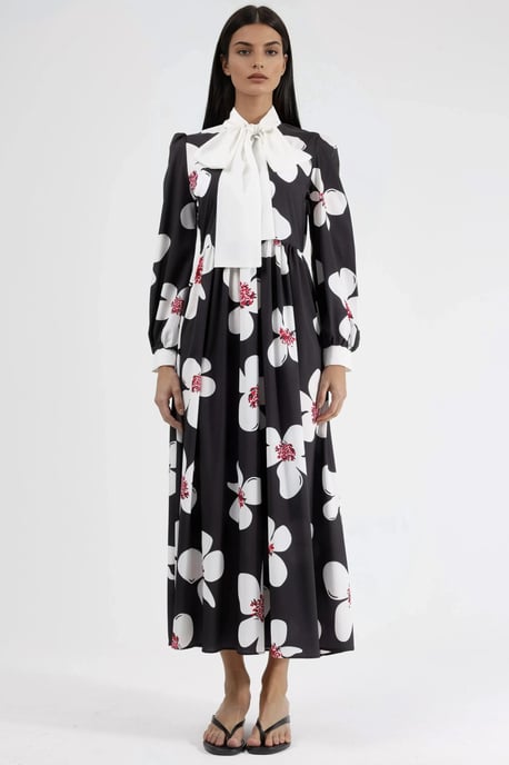 Mustered A-Linien-Maxikleid mit Schalkragen - Image 6