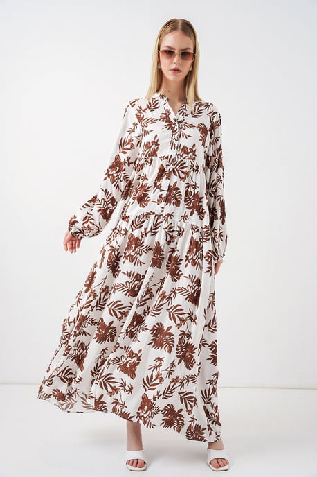 Gemustertes V-Ausschnitt Maxikleid - Image 1