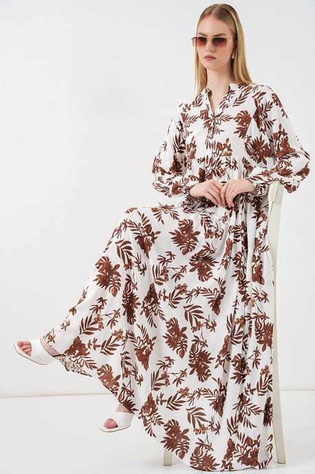 Gemustertes V-Ausschnitt Maxikleid - Image 3