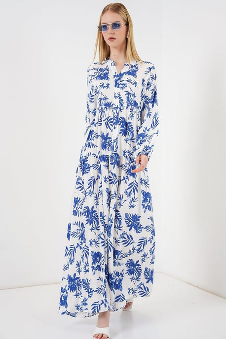 Gemustertes V-Ausschnitt Maxikleid - Image 4