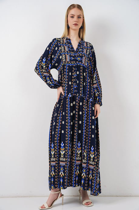 Gemustertes V-Ausschnitt Maxikleid - Image 1