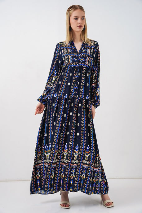 Gemustertes V-Ausschnitt Maxikleid - Image 3