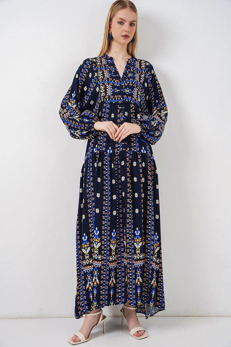 Gemustertes V-Ausschnitt Maxikleid - Image 4