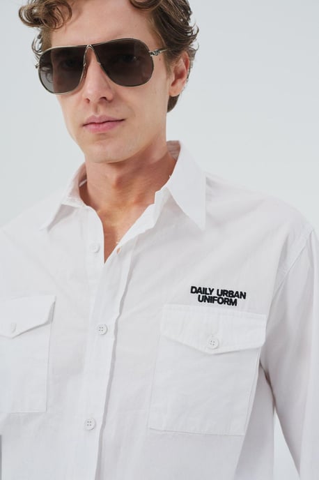 Lässiges Langarm-Casual-Shirt aus Baumwolle mit Tasche - Image 2