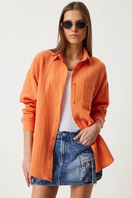 Übergröße Texturiertes Baumwollhemd mit Tasche - Image 5