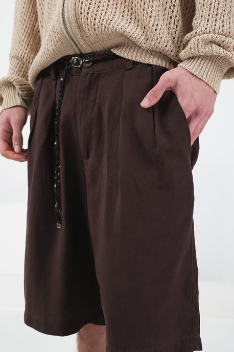 Mitellange Taille Weite Beinform Gürtelschlaufen Tencel Shorts - Image 4