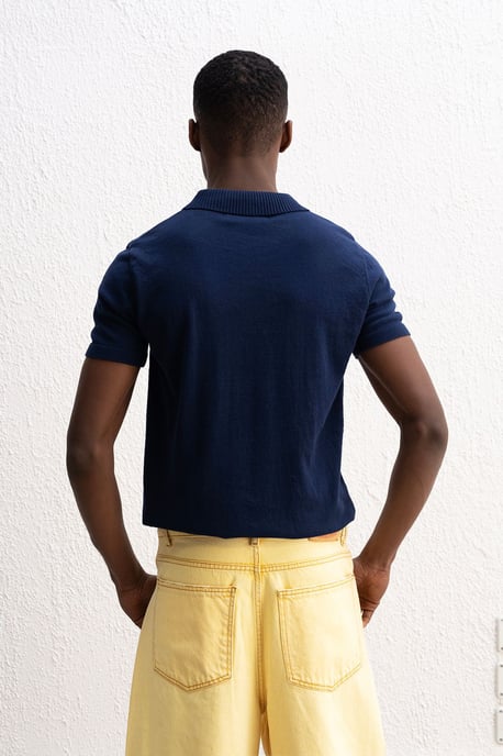 Einfarbiges Polo-Kragen Strick-T-Shirt - Image 5
