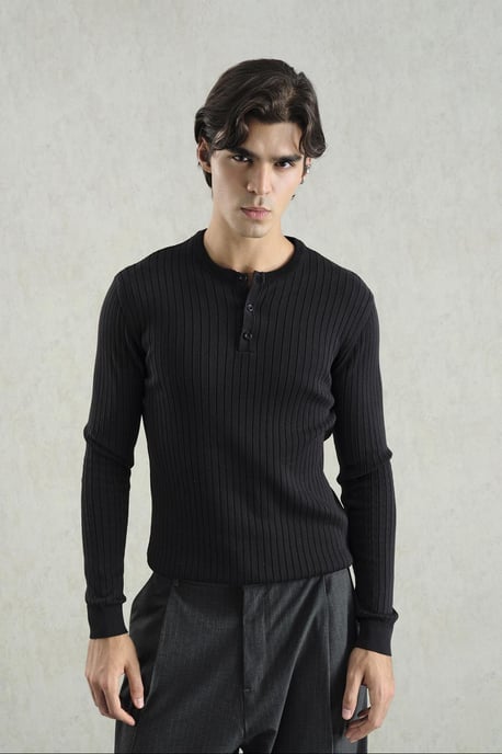 Slim Fit geripptes Rundhals-T-Shirt - Image 1