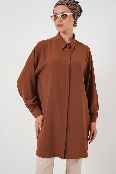 Oversized Langarm-Bluse mit Knopfleiste und Hemdkragen - Image 4